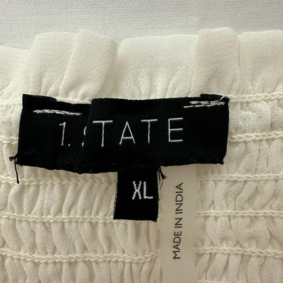 1 State Smocked Bodice Ruffle Hem Long Sleeve Mini Dress NWOT XL White Boho - Picture 4 of 5